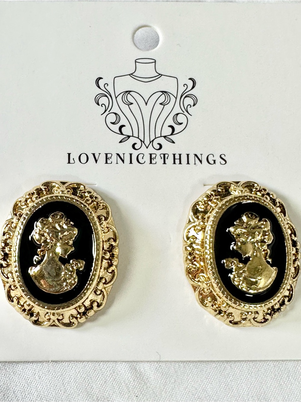 Gold and Black Cameo Earrings (Posts)